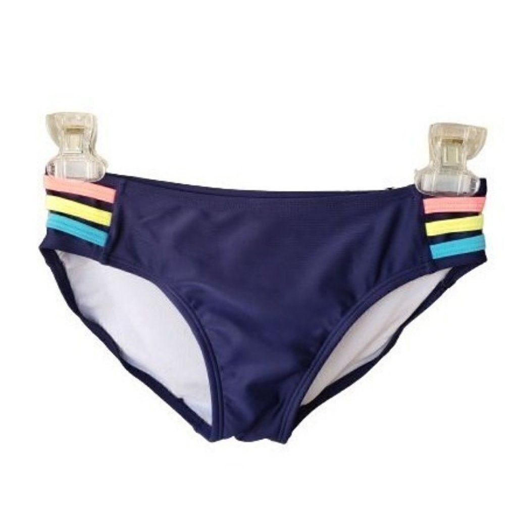 Girls Bikini Bottoms Lg Sz 10/12 Navy Blue  Hipster Swimsuit Swimwear NWT
